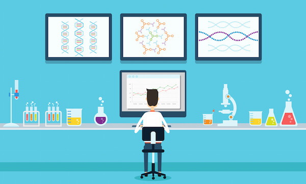 vector people scientists research in laboratory process