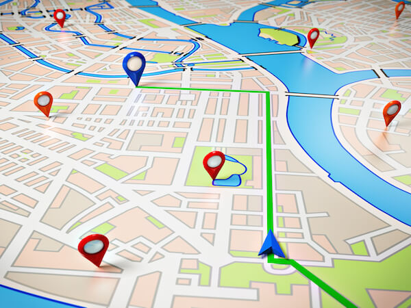 Street Map with GPS Icons. Google Maps.