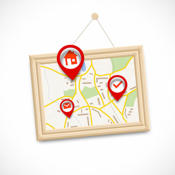 Navigation points on a map in a frame, local search listing, Black Tie Digital Marketing